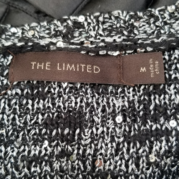 The Limited black gray silver sequin sweater asymmetric stripe small - Picture 4 of 7
